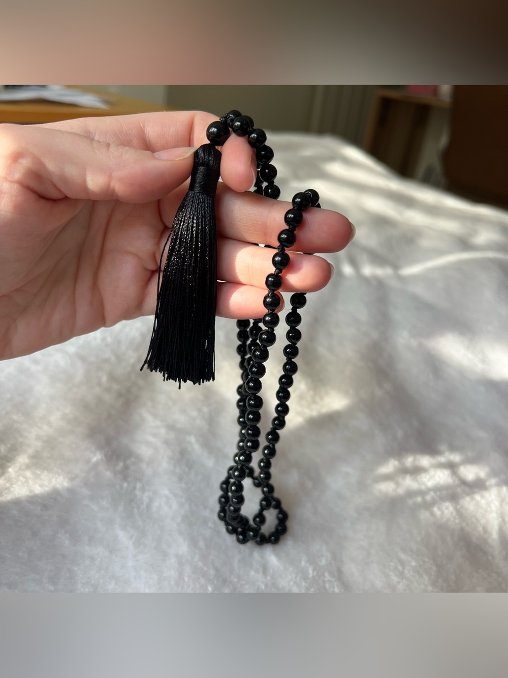 Vintage Black Beaded Tassel Necklace - Women Jewelry